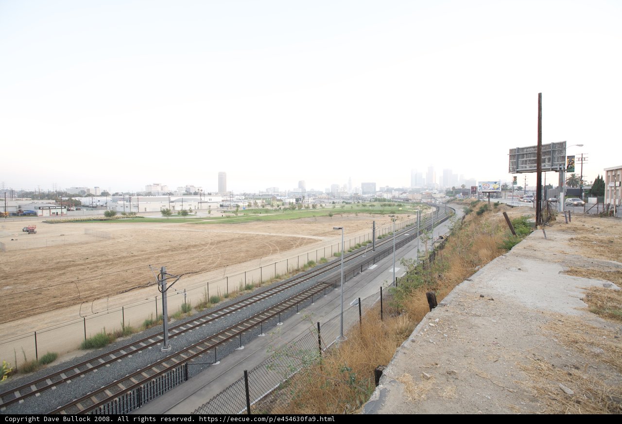Train Tracks and City Skyline