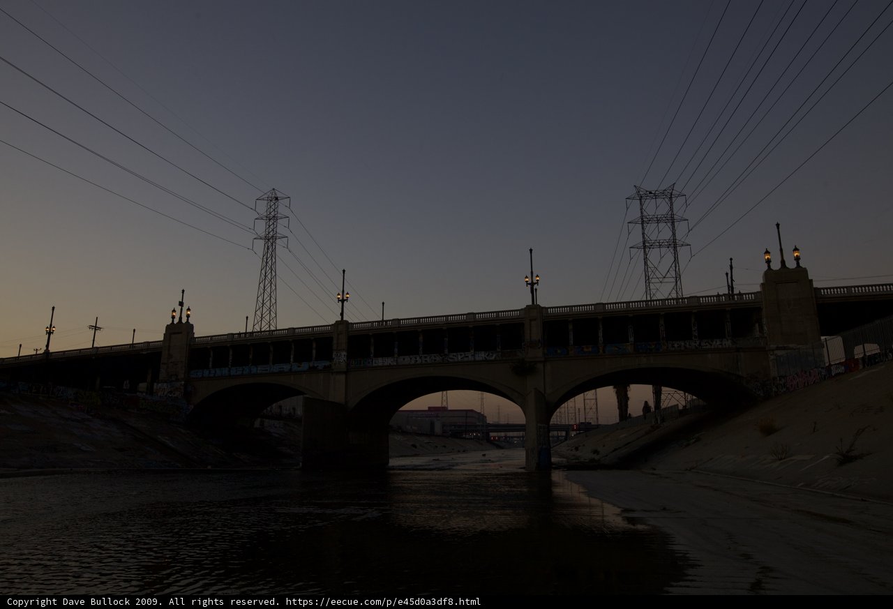 Dusk over LA River Bridge