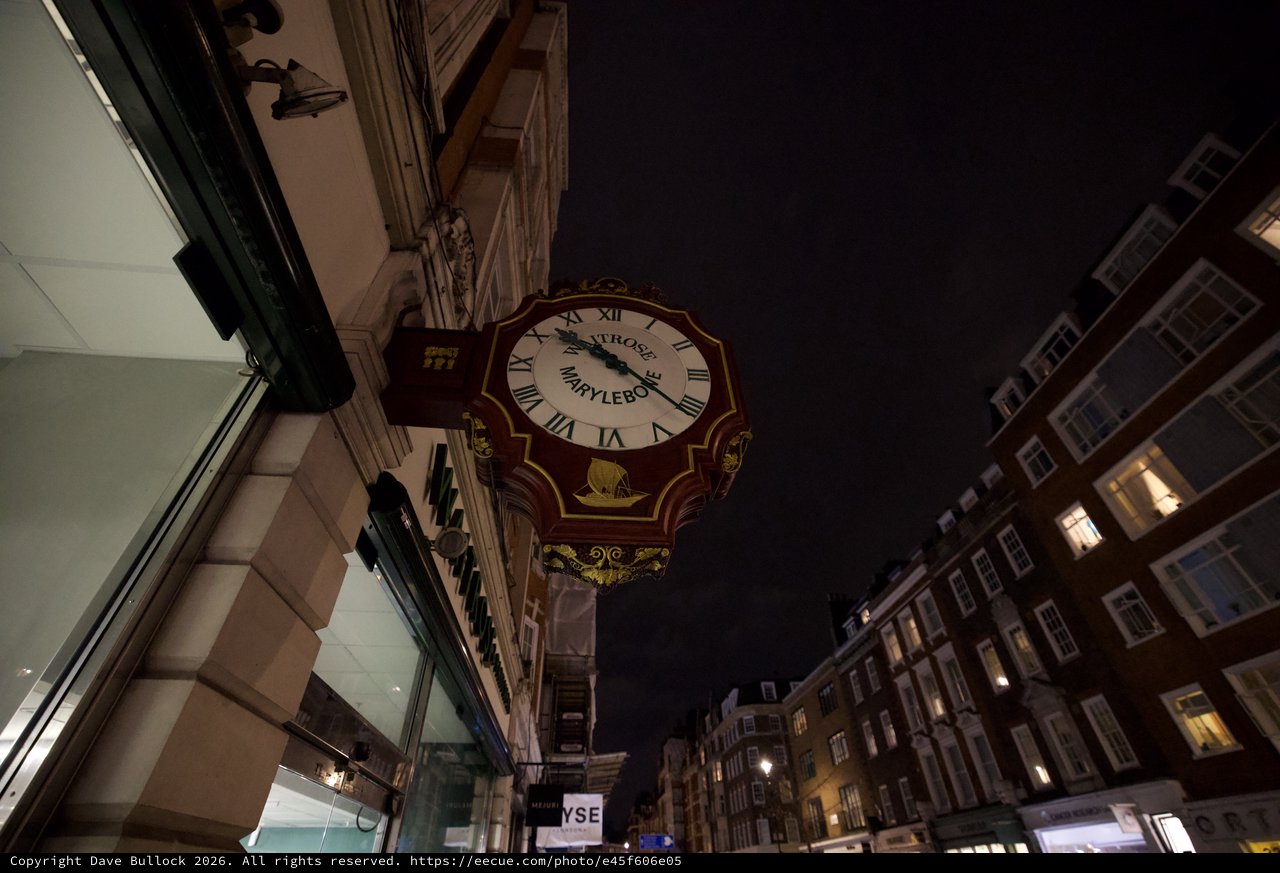 Historic Fortnum & Mason Clock at Night in London