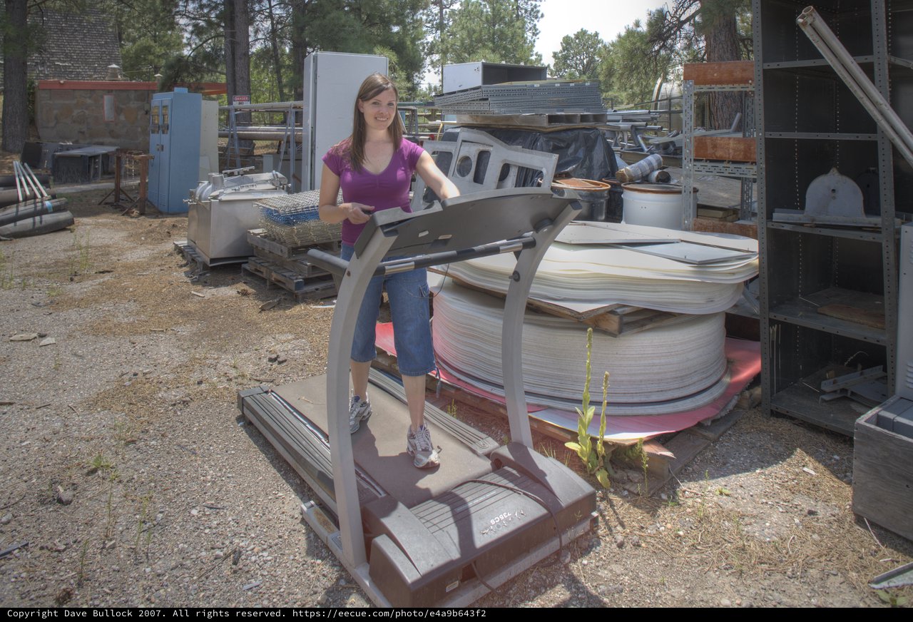 Penelope Jogging on Outdoor Treadmill at Black Hole Salvage