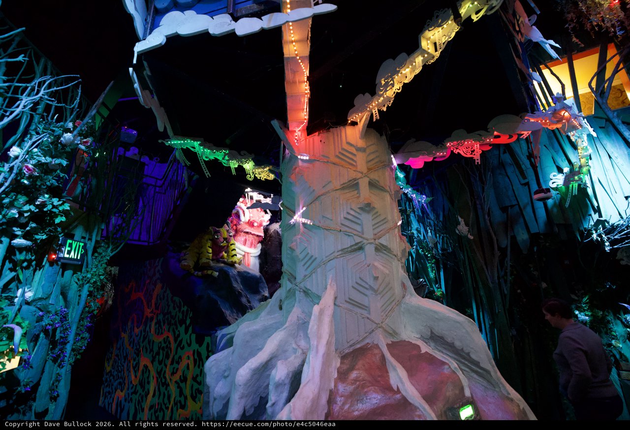 Illuminated Fantasy Sculpture with Colorful Dragon Canopy