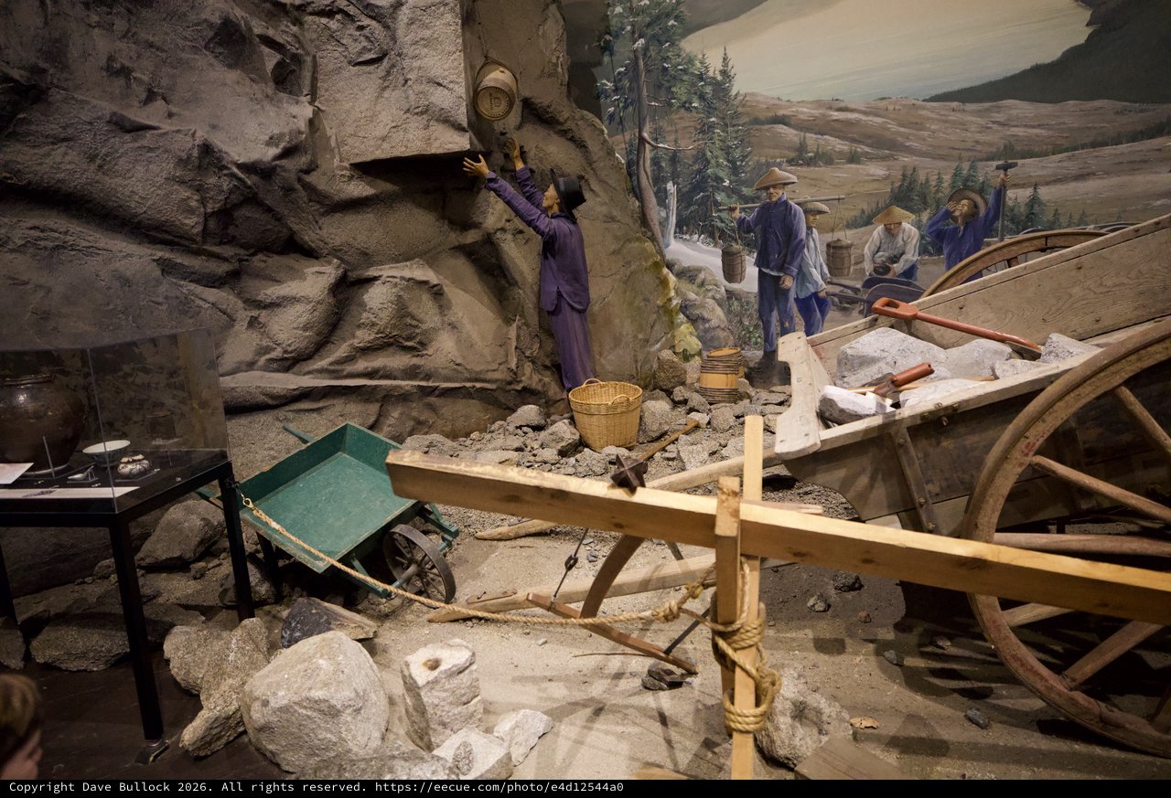 Historical Mining Diorama Display with Workers and Equipment