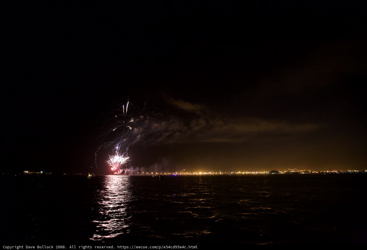 Spectacular Fireworks Display Over the Lake at Night