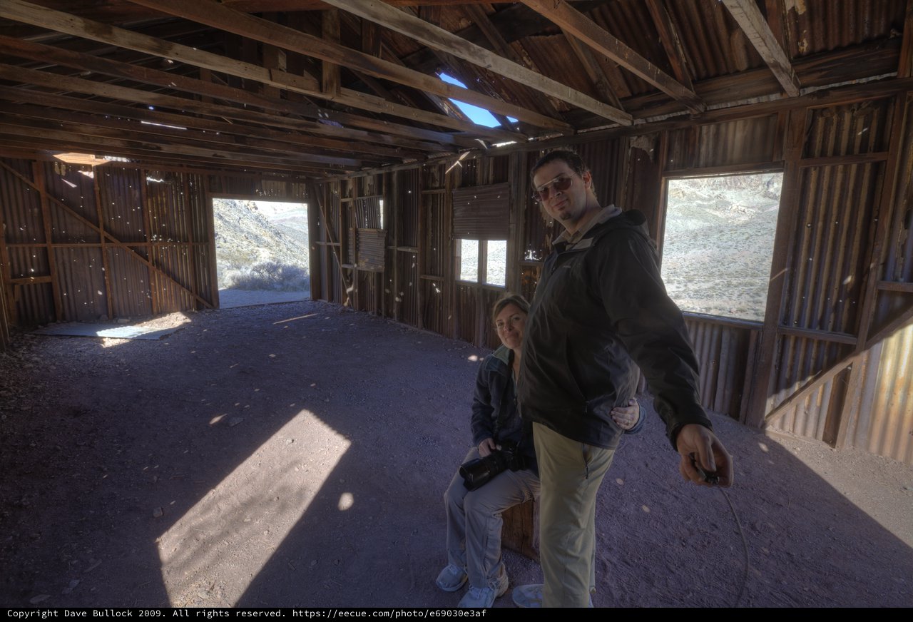 Explorers Inside Abandoned Desert Shack, Death Valley