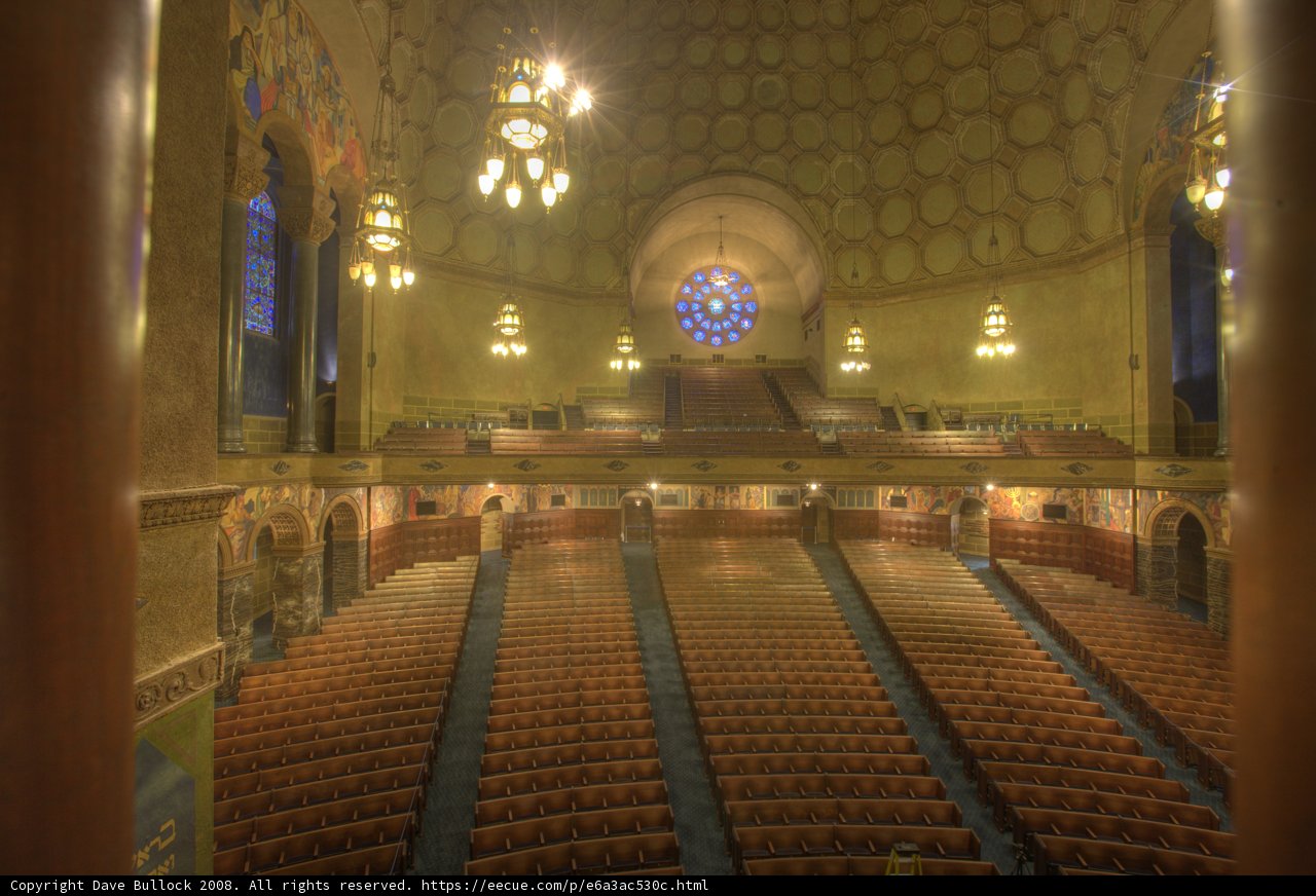 Majestic Auditorium with Stained Glass and Chandeliers