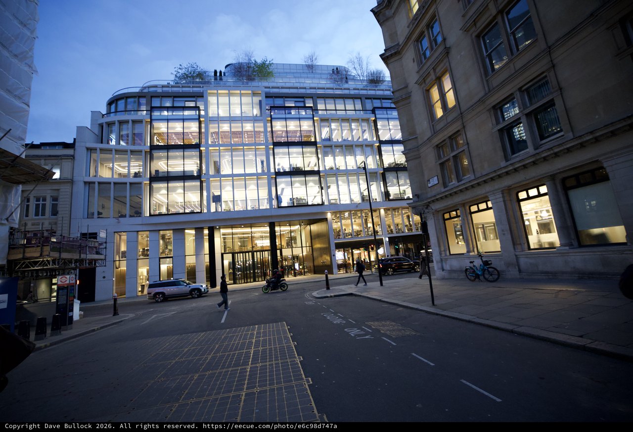 Modern Glass Architecture Illuminated at Dusk in London