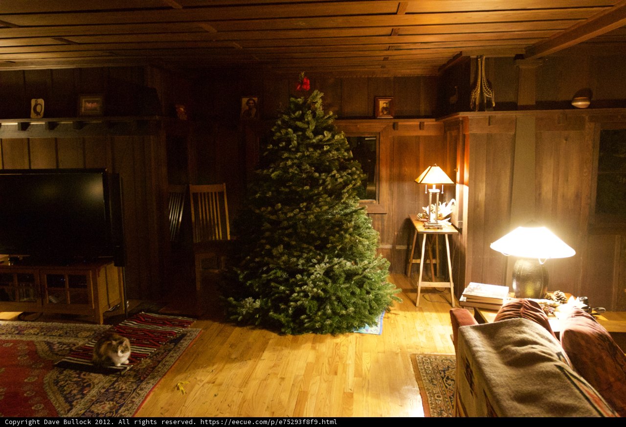 Festive Living Room with TV and Christmas Tree