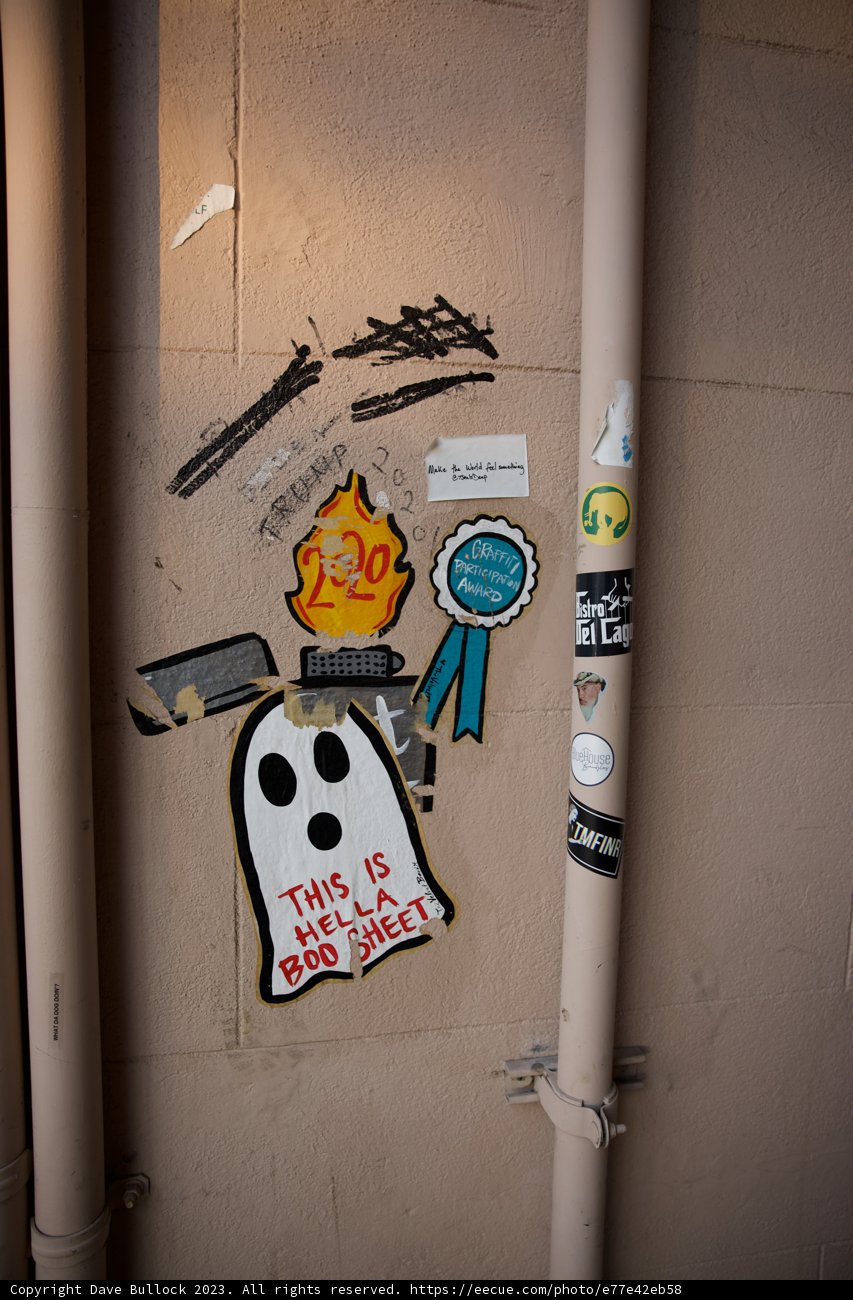 Urban Artistry in Downtown Sonoma: Sticker Splattered Walls