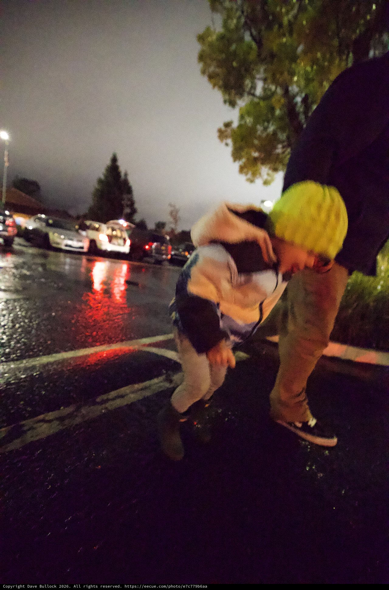 Rescue Worker Assists Person During Rainy Night Emergency