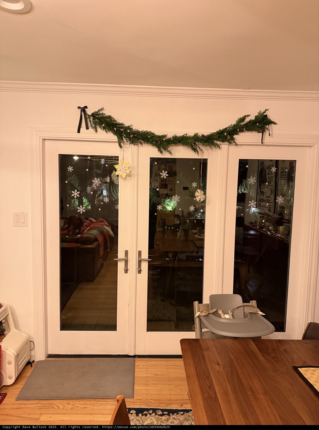 Festive Holiday French Doors with Winter Garland Decoration