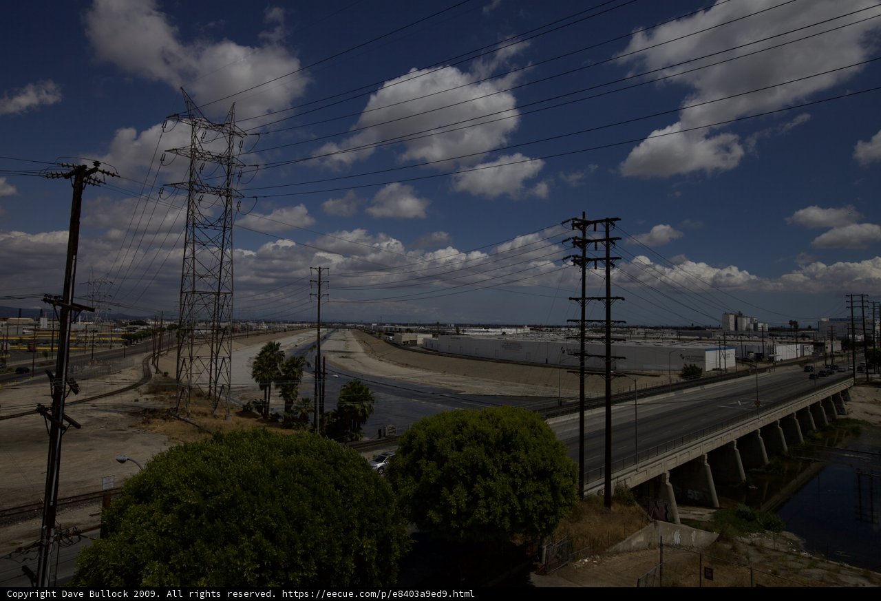 Elevated View of Freeway and Power Lines