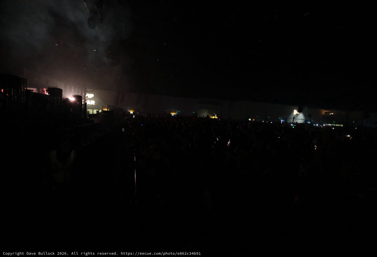 Massive Crowd Engulfed in Festival Fog and Darkness