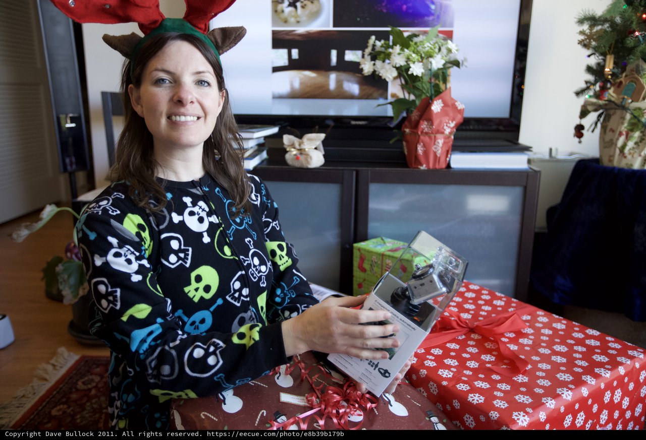Christmas Morning Gift Unwrapping with Reindeer Antlers