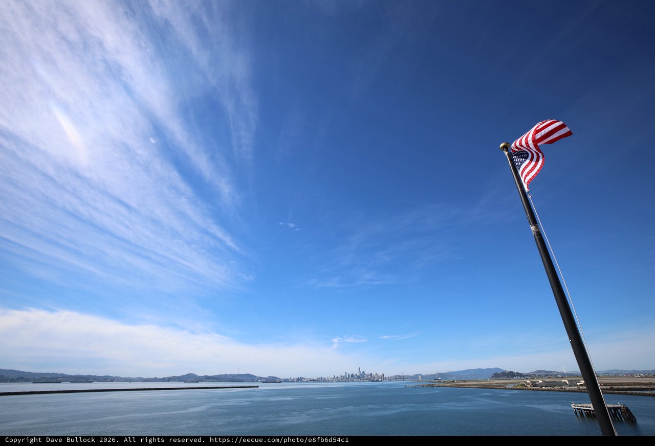 American Flag Over San Francisco Bay Waters