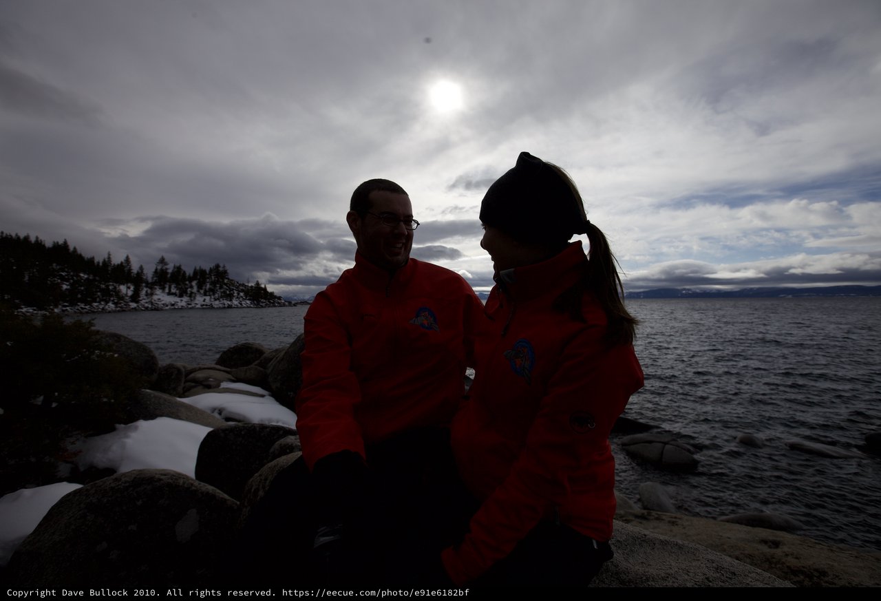 Silhouetted Couple Sharing Moment at Lake Tahoe