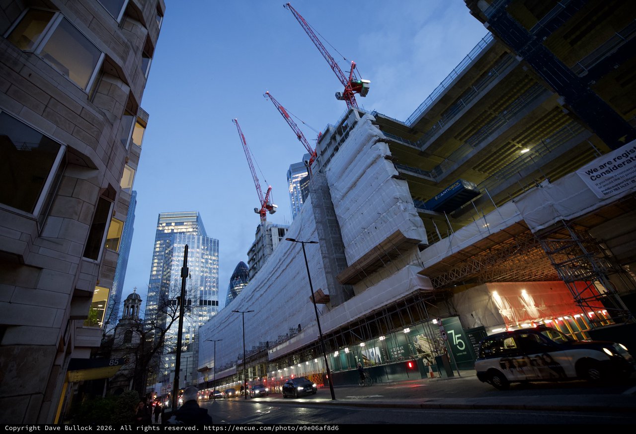 Urban Construction Site at Twilight in London