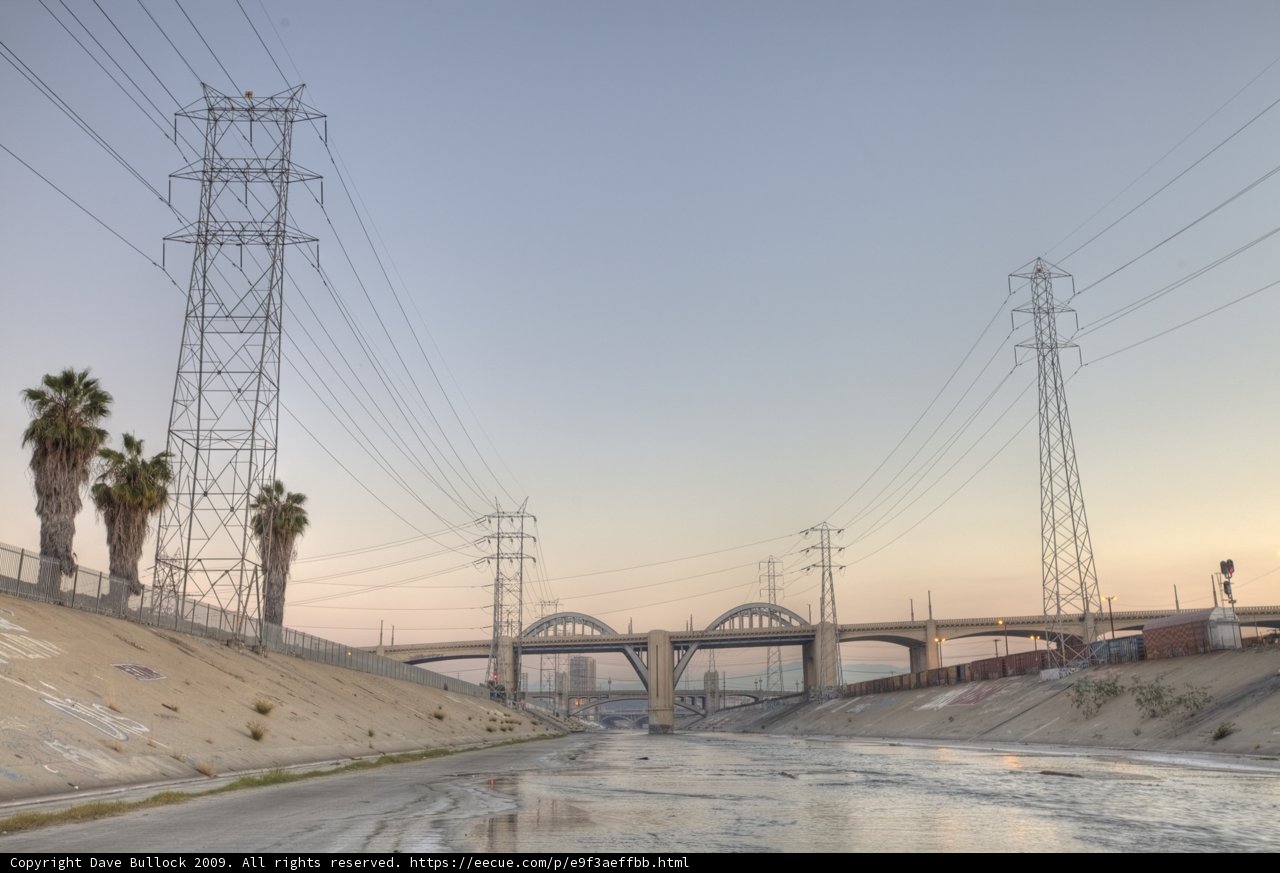 River, Power Lines, and Palms