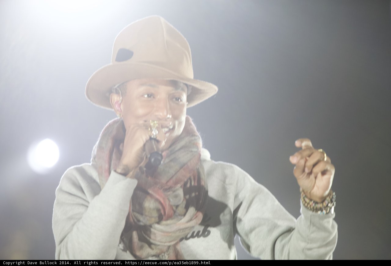 Pharrell Williams sporting a cowboy hat at the Grammys