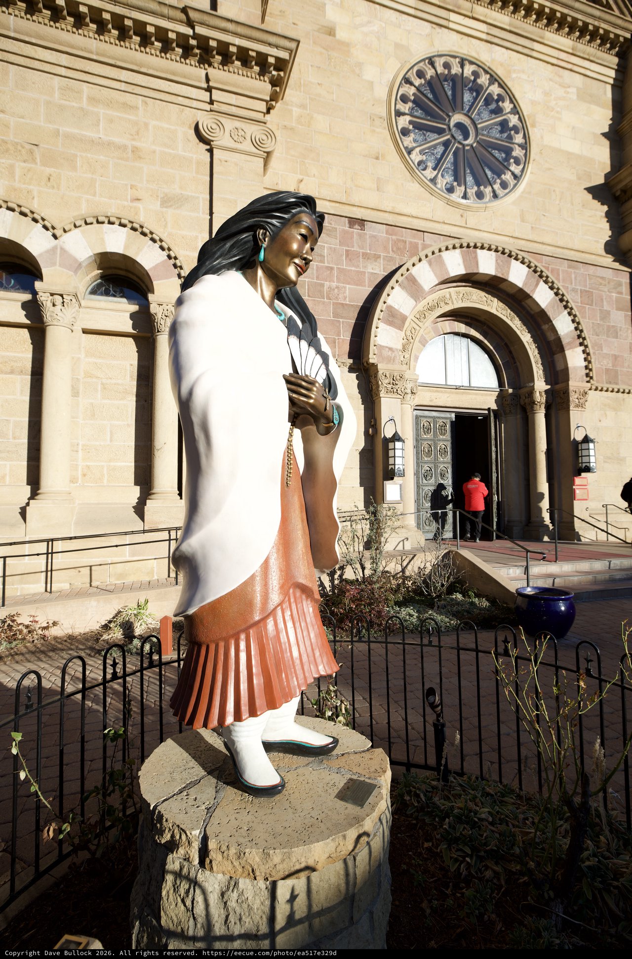 Native American Statue Before Historic Santa Fe Cathedral