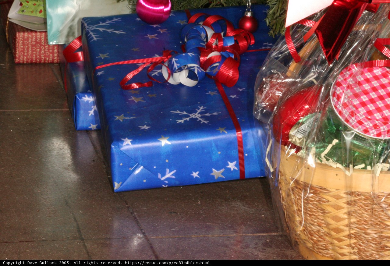 Festive Decorations in a Gift Basket