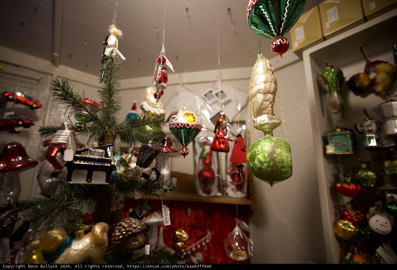 Vintage Christmas Ornament Display in Boutique Shop