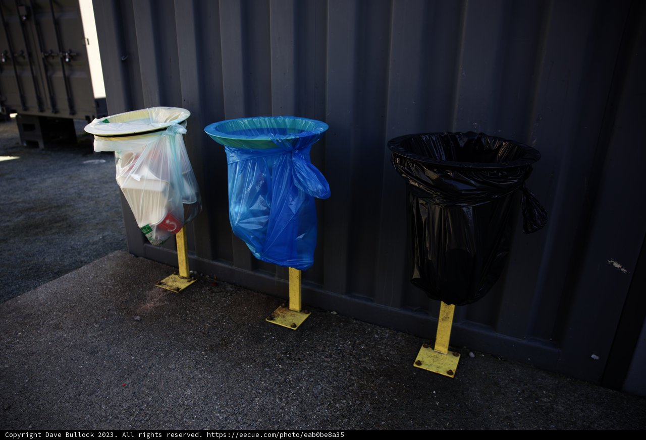 Three Color-Coded Waste Separation Bins