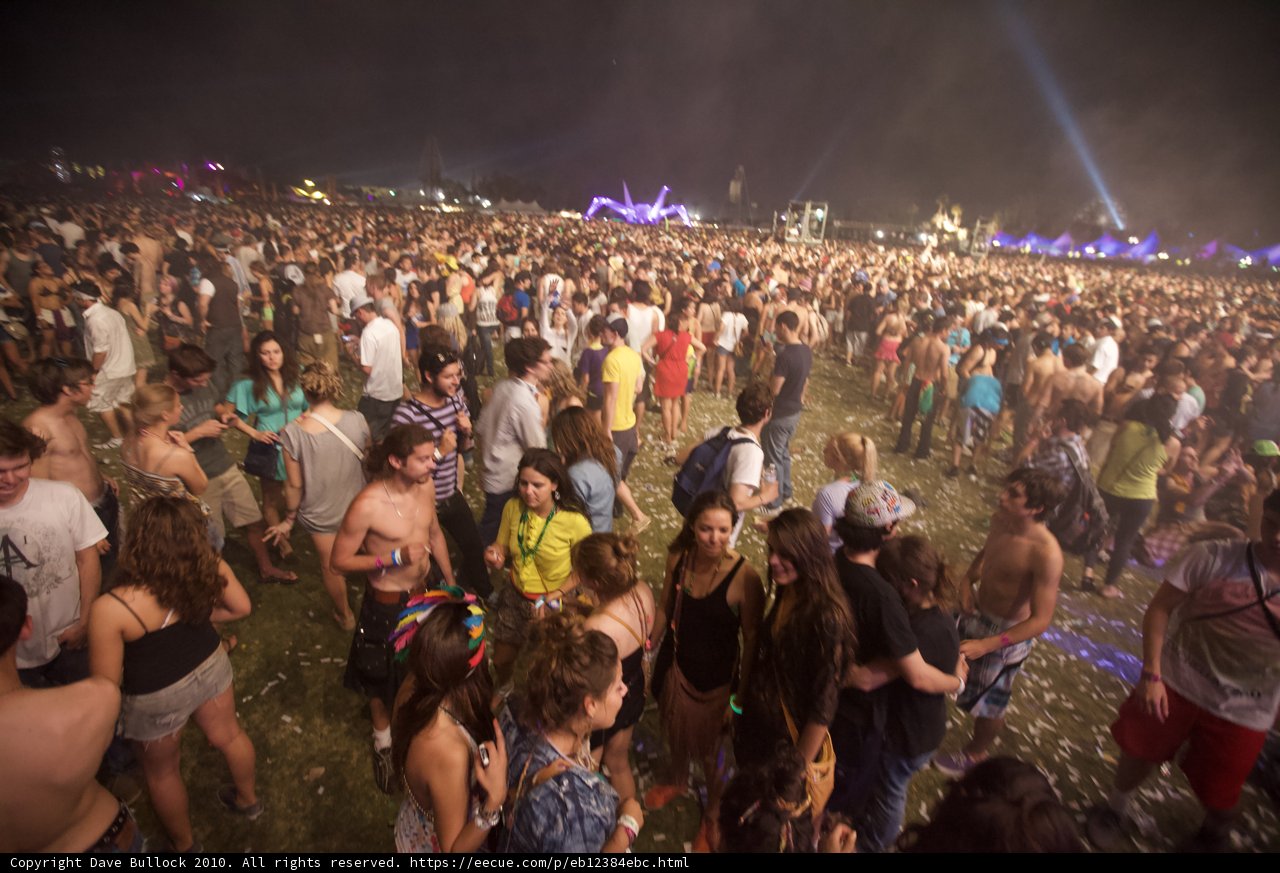 Night Sky and Excited Crowd at Coachella Music Festival