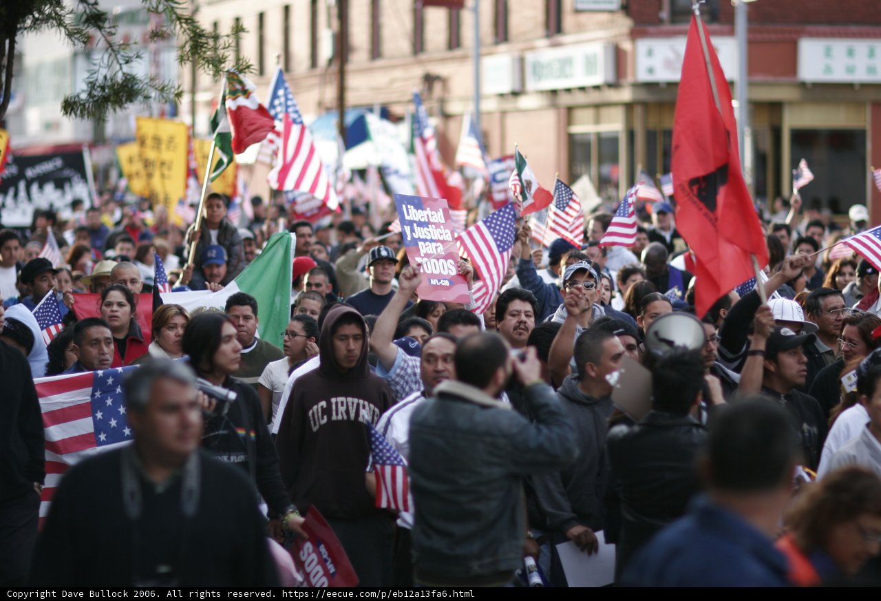 Patriotic Crowd with Flags