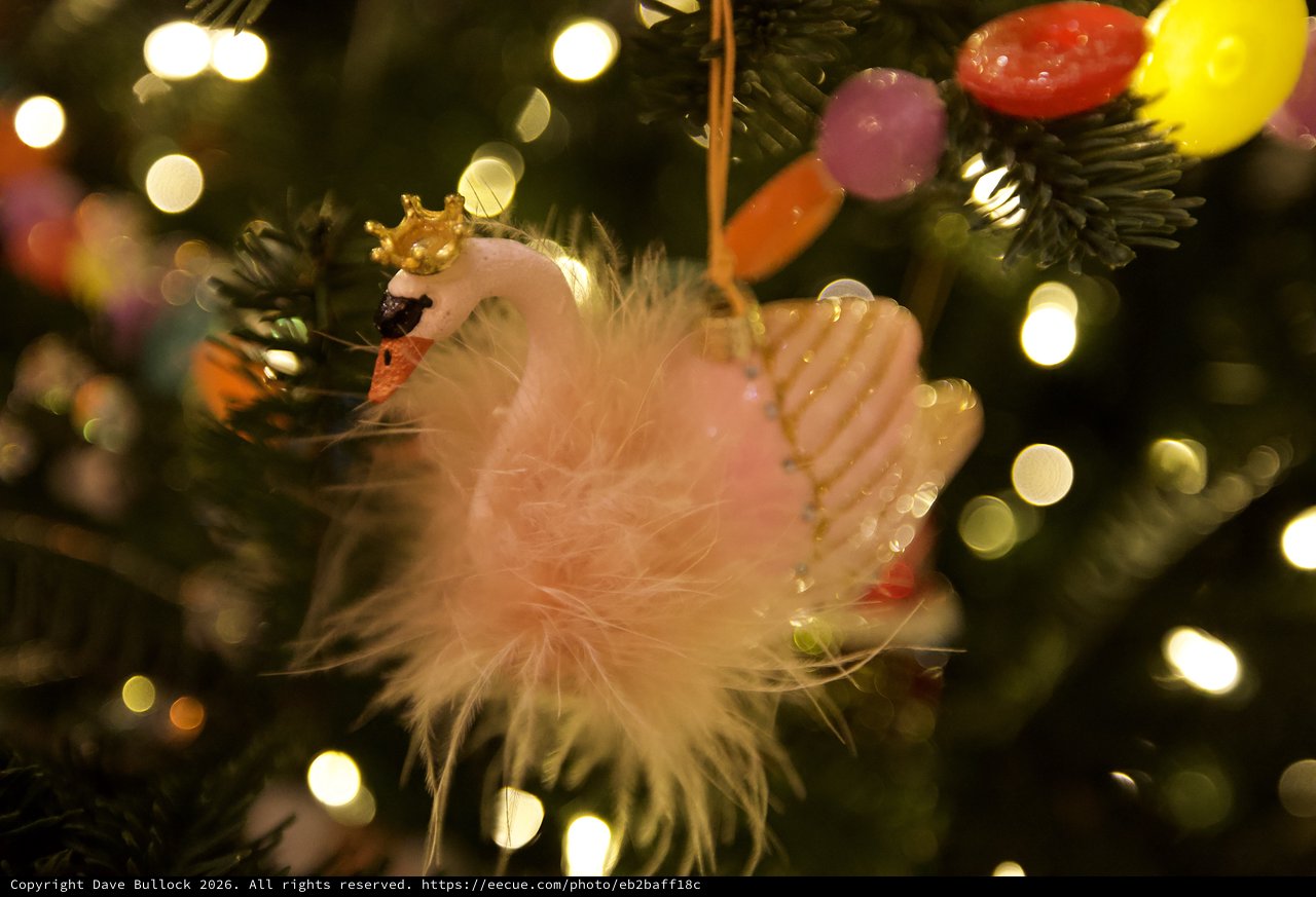 Fluffy White Swan Christmas Tree Ornament