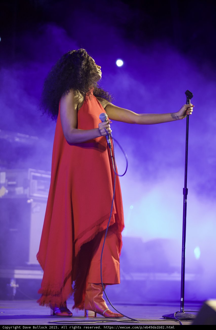 Solange Head Back Mic Stand Spotlight Red Dress Purple