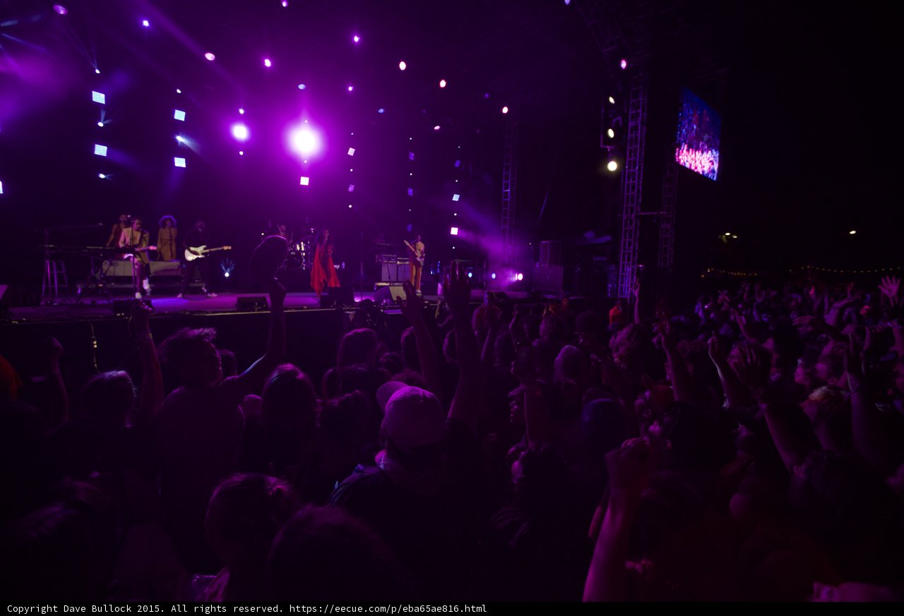 FYF Fest Wide Stage Solange Band Crowd Silhouettes Spotlight Purple Night