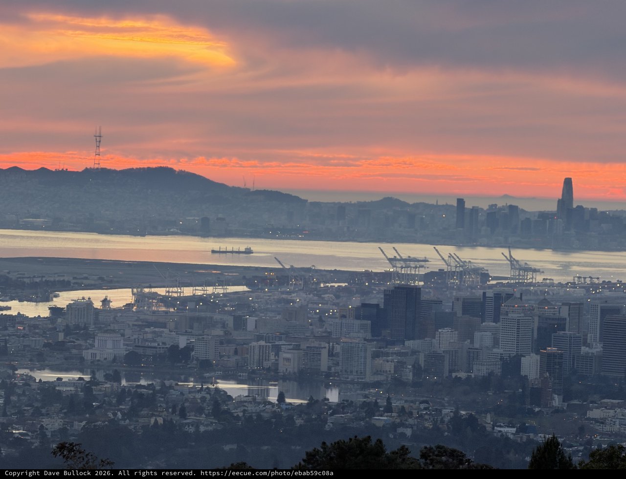 San Francisco Bay at Sunset with Oakland Port