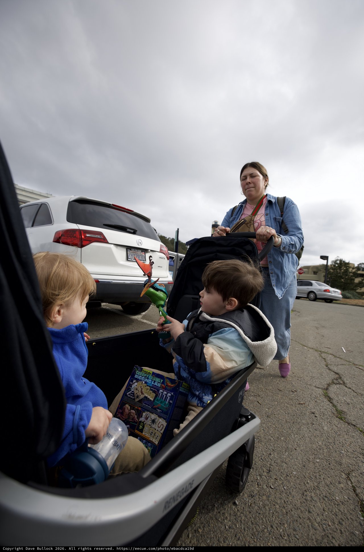 Family Shopping Trip in Parking Lot with Kids