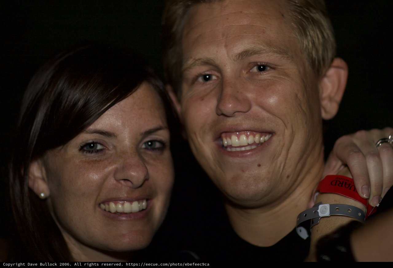 Two Friends Smiling Together at a Night Event