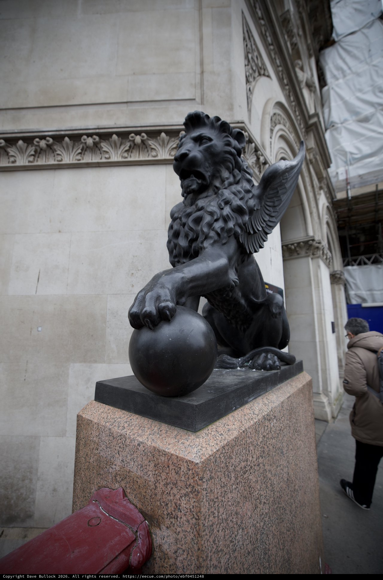 Winged Lion Statue on Granite Pedestal in London