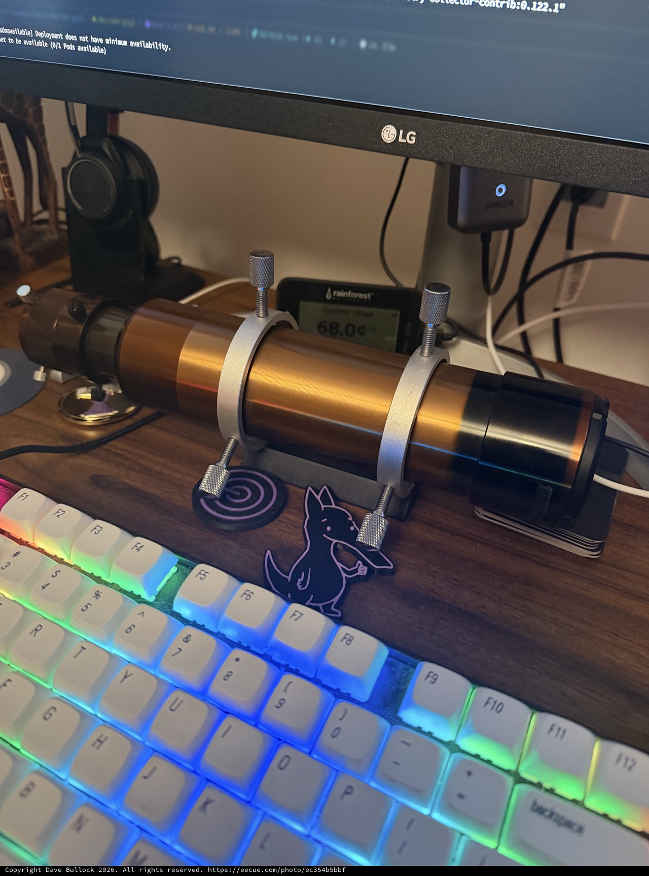 RGB Mechanical Keyboard and Golden Telescope Gaming Setup
