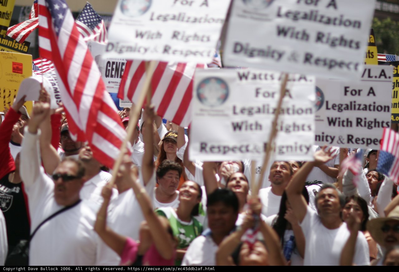 Protest Parade with Signs and Flags