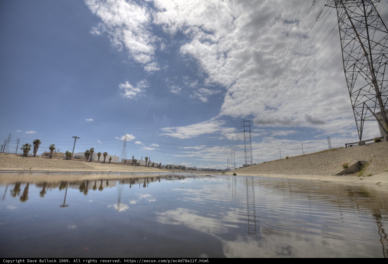 Desert Power Lines Reflected in the Lake