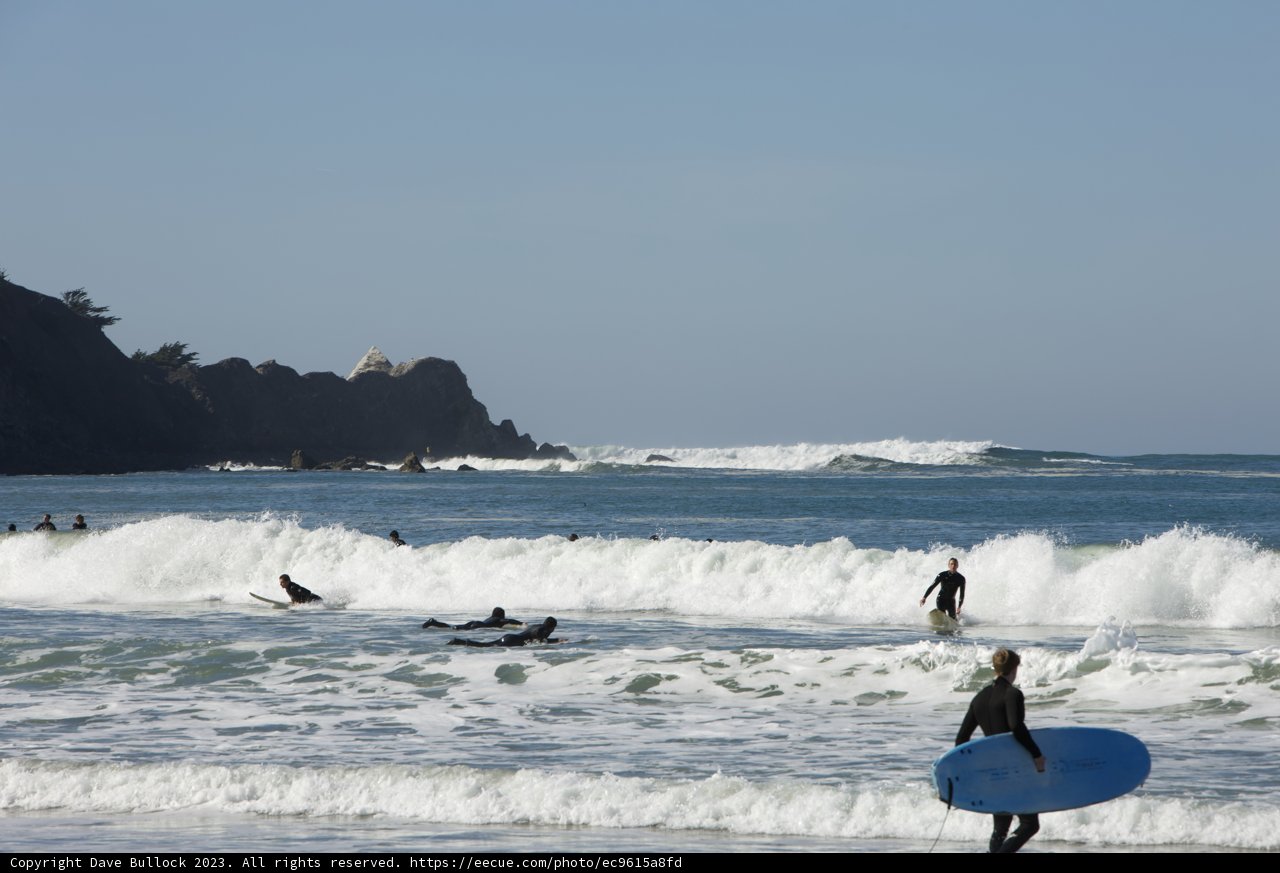 Pacifica Surfers Riding the Waves Underneath the Azure Sky, 2023