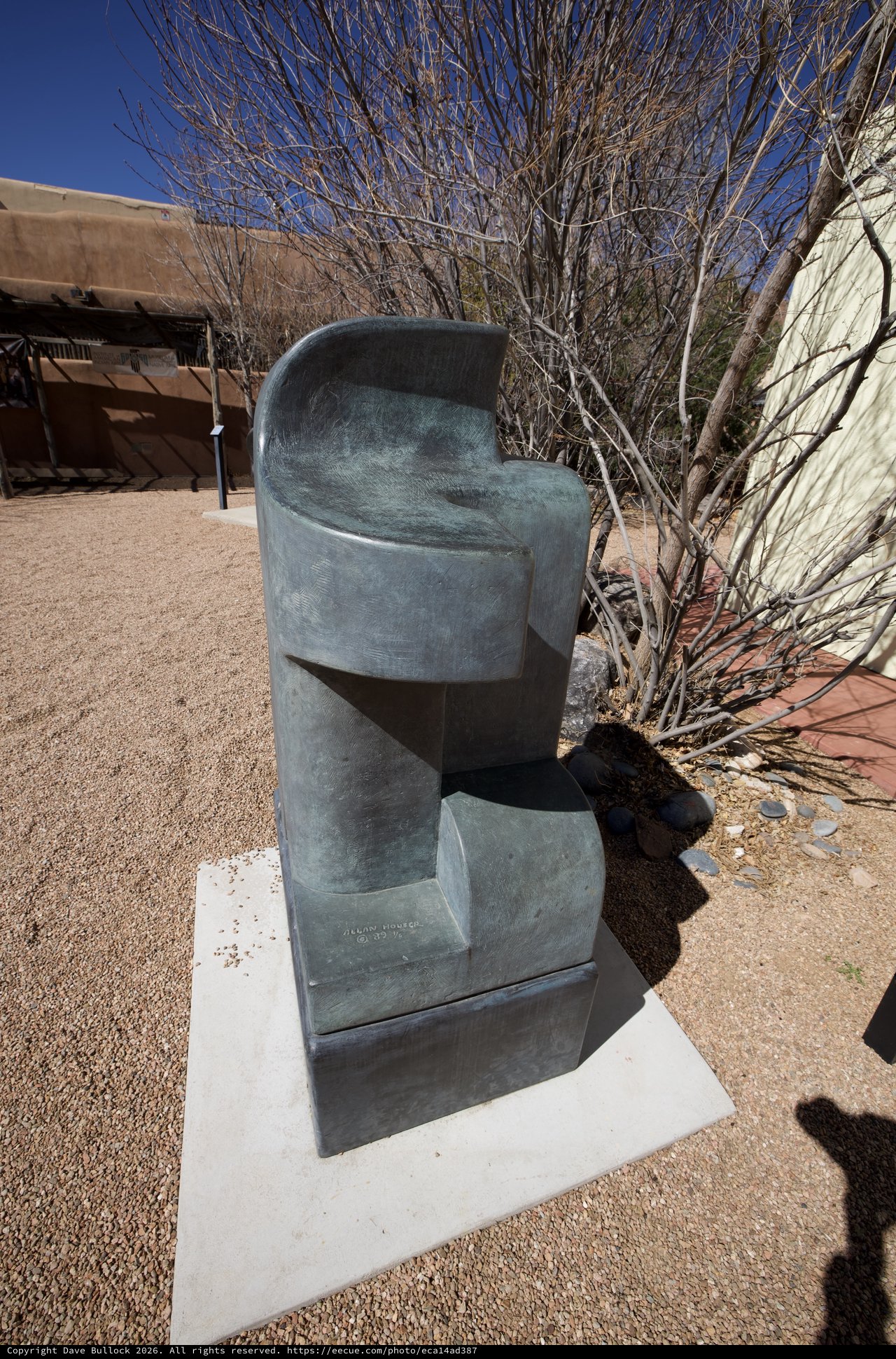 Abstract Bronze Sculpture in Desert Courtyard Setting