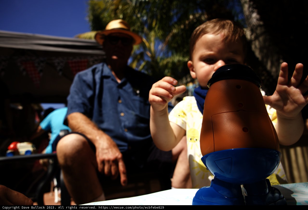 Wesley's First Birthday Celebration - Toy Potato in Hand