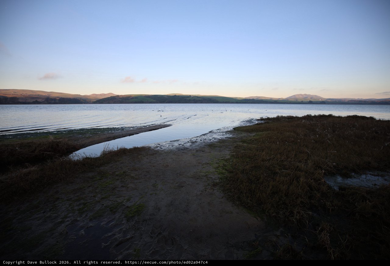 Tranquil Estuary at Dusk with Rolling Hills