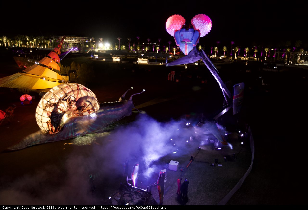 Giant Mouse and Snail Light Up Coachella Night Sky