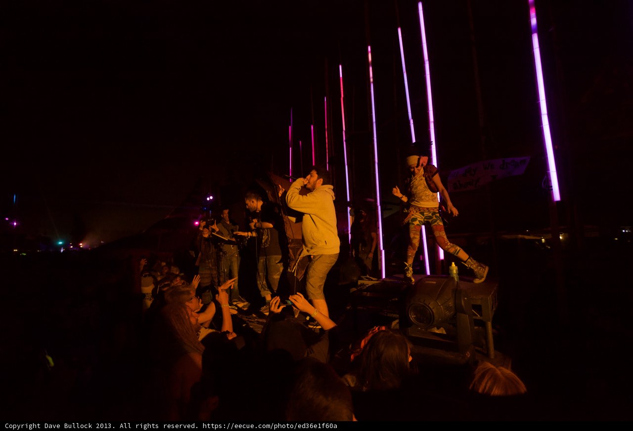 Nighttime Crowd Rocking Out at Coachella Concert