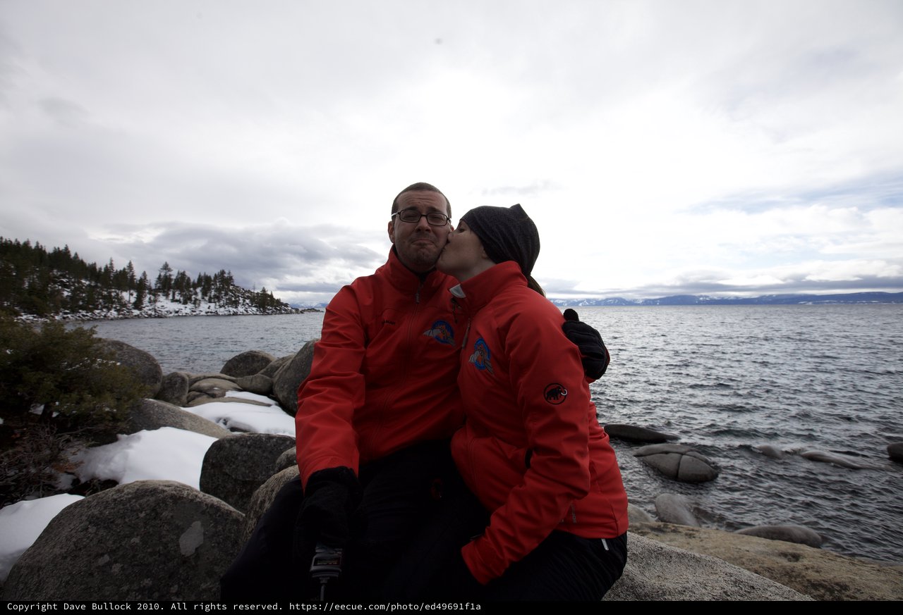 Winter Kiss at Lake Tahoe's Rocky Shore