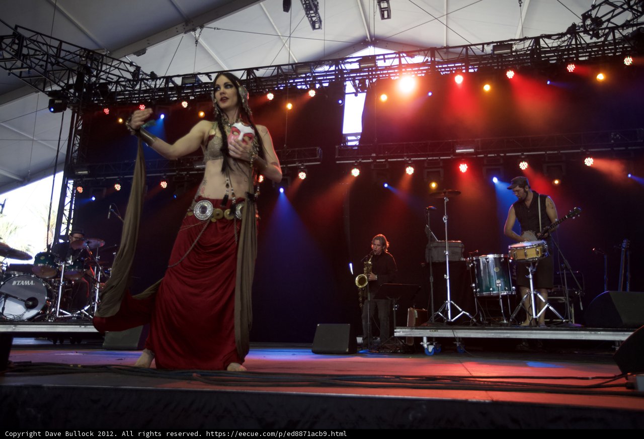 Red Dress on Stage with Musicians