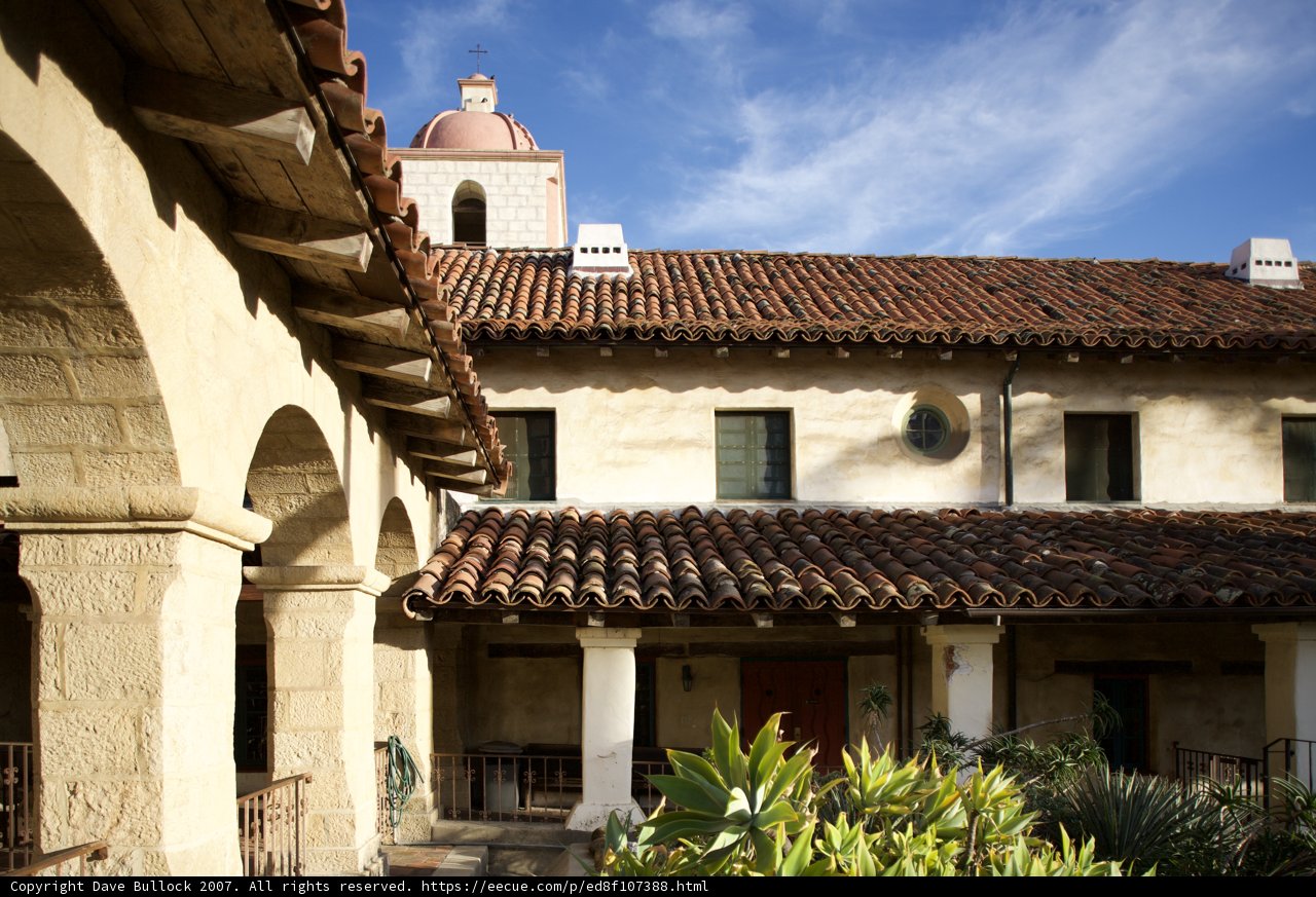 Santa Barbara Mission Building with Clock Tower