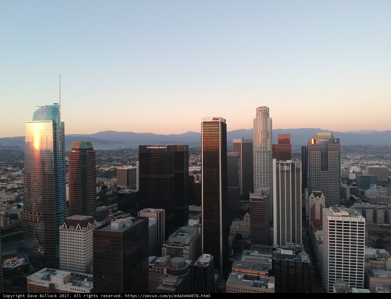 Aerial View of Los Angeles Cityscape at Sunset