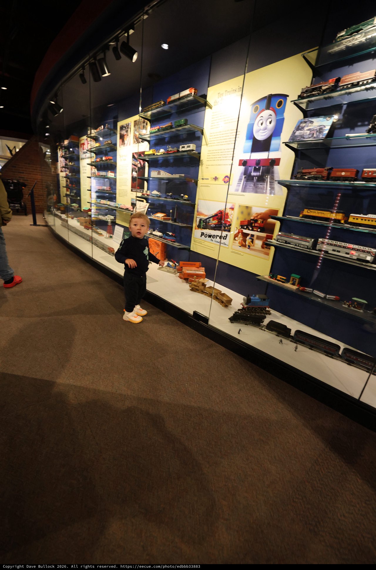 Toddler Exploring Thomas the Tank Engine Train Museum Display
