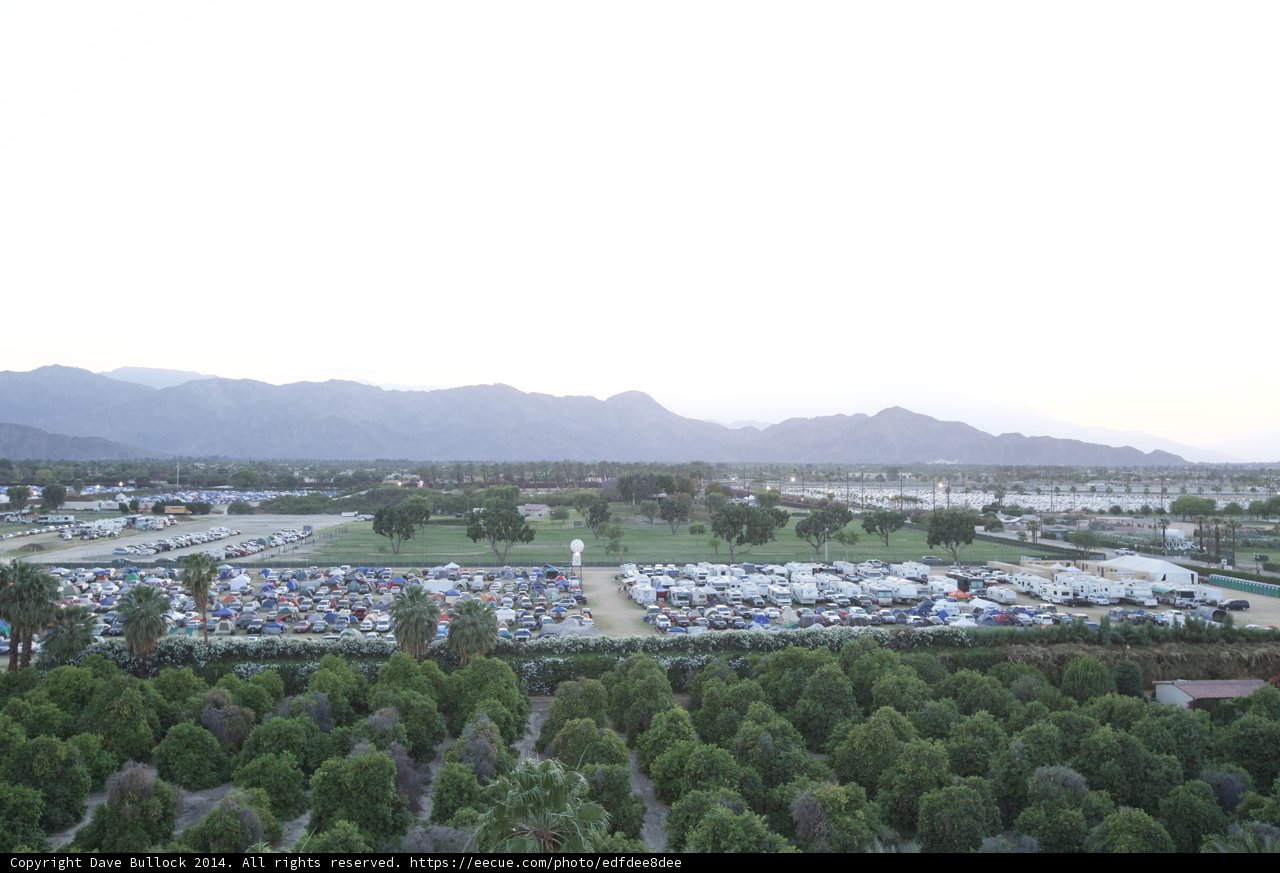 Aerial View of Coachella Parking Lot with Mountain Backdrop